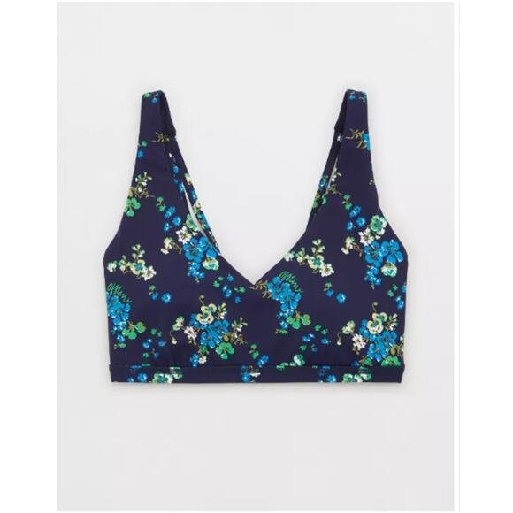 Offline By Aerie Goals Royal Navy Floral Plunge Sports Bra Size Medium - Picture 3 of 13